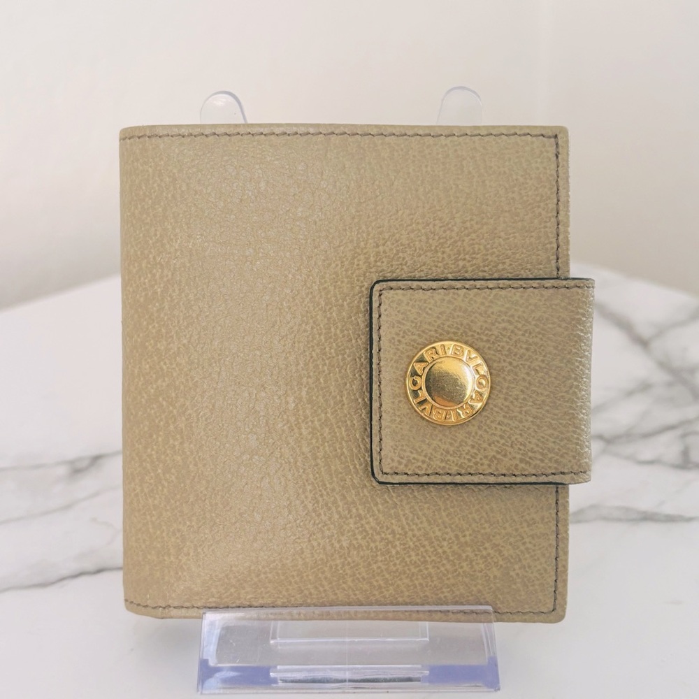 BVLGARI Tan Leather Wallet with Gold Accent Hardware